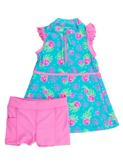 Rufflebutts Kids'  Girls Upf50+ Sleeveless Zip Ruffle Sleeve Active Dress In Blue