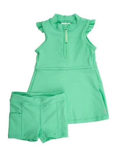 Rufflebutts Kids'  Girls Upf50+ Sleeveless Zip Ruffle Sleeve Active Dress In Green