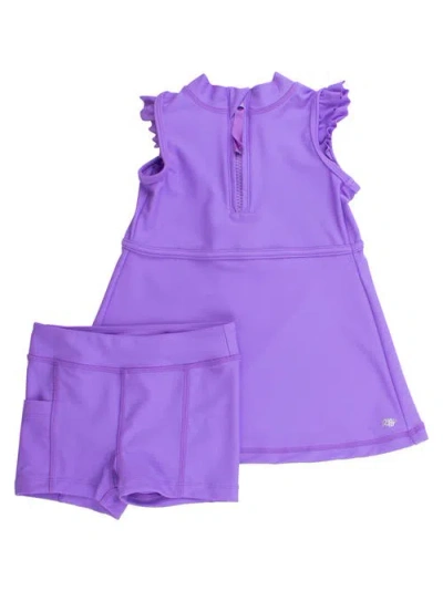 Rufflebutts Kids'  Girls Upf50+ Sleeveless Zip Ruffle Sleeve Active Dress In Purple