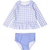 Rufflebutts Babies'  Girls Upf50+ Sun Protected Scallop Hem Long Sleeve Rash Guard Bikini In Blue