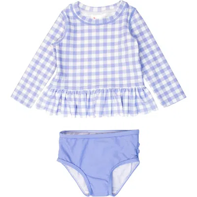 Rufflebutts Babies'  Girls Upf50+ Sun Protected Scallop Hem Long Sleeve Rash Guard Bikini In Blue