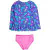 Rufflebutts Kids'  Girls Upf50+ Sun Protected Scallop Hem Long Sleeve Rash Guard Bikini In Animal Print
