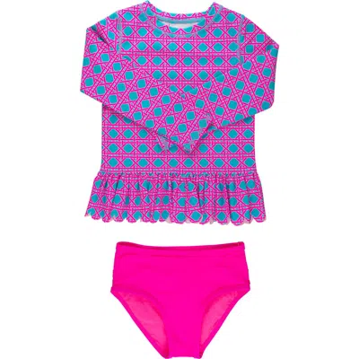 Rufflebutts Kids'  Girls Upf50+ Sun Protected Scallop Hem Long Sleeve Rash Guard Bikini In Brown