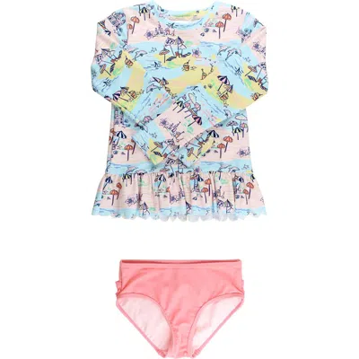 Rufflebutts Kids'  Girls Upf50+ Sun Protected Scallop Hem Long Sleeve Rash Guard Bikini In Multi