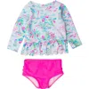 Rufflebutts Kids'  Girls Upf50+ Sun Protected Scallop Hem Long Sleeve Rash Guard Bikini In Tropical Resort