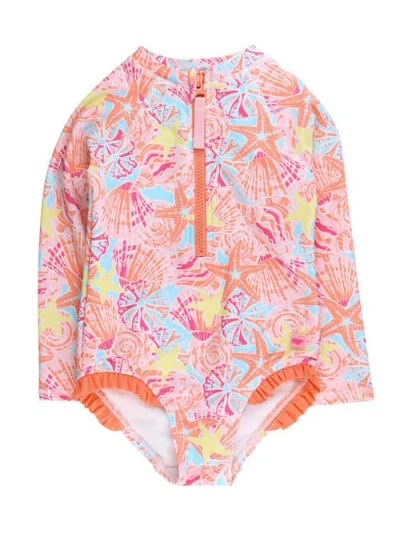 Rufflebutts Kids'  Girls Upf50+ Sun Protection Long Sleeve Rash Guard One Piece In Multi
