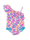 Rufflebutts Kids'  Girls Upf50+ Sun Protection One Shoulder Ruffle One Piece In Vibrant Neon