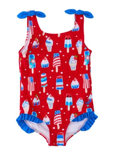 Rufflebutts Kids'  Girls Upf50+ Tie Shoulder One Piece In Red