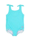 Rufflebutts Kids'  Girls Upf50+ Tie Shoulder One Piece In Bright Aqua Heart Polka
