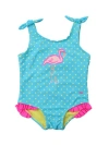 Rufflebutts Girls Upf50+ Tie Shoulder One Piece In Neon Flamingo Dot