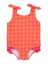 Rufflebutts Kids'  Girls Upf50+ Tie Shoulder One Piece In Sunset Sorbet Gingham