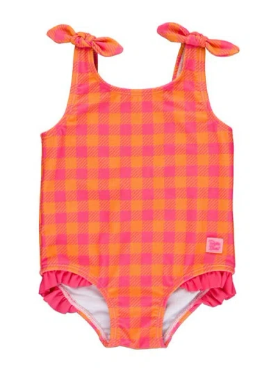 Rufflebutts Girls Upf50+ Tie Shoulder One Piece In Sunset Sorbet Gingham