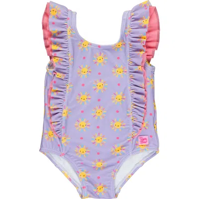 Rufflebutts Girls Upf50+  Waterfall One Piece In Lavender Sunshiny Day