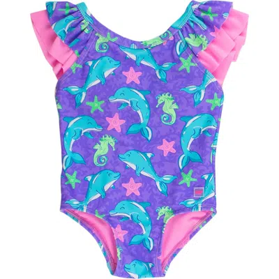 Rufflebutts Kids'  Girls V-back Upf50+ One Piece In Blue