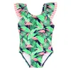 Rufflebutts Girls V-back Upf50+ One Piece In Flamingo Frenzy