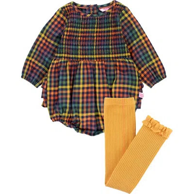 Rufflebutts Harvest Rainbow Long Sleeve Romper & Leggings Set In Harvest Rainbow Gingham