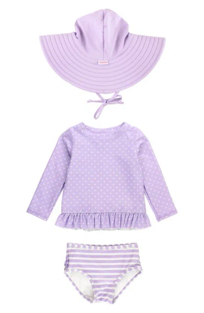 Rufflebutts Babies' Heart Long Sleeve Two-piece Rashguard Swimsuit & Headband Set In Lavender