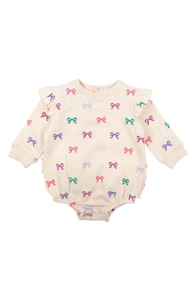 Rufflebutts Babies'  Heather Oatmeal Ribbon Cotton Bodysuit In White