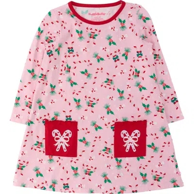 Rufflebutts Kids'  Holiday Knit Long Sleeve Applique Pocket Dress In Pink