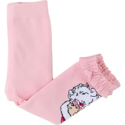 Rufflebutts Kids'  Holiday Patterned Footless Ruffle Tights In Pink