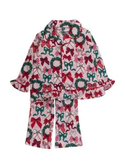 Rufflebutts Kids'  Holiday Ruffle Flare Pajama Set In Burgundy
