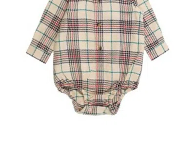Rufflebutts Kid's Long Sleeve Bodysuit In Tannen Plaid In Brown