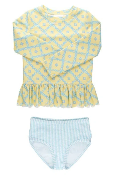 Rufflebutts Babies'  Kids' Banana Coastal Ruffle Long Sleeve Skirted Upf 50+ Rashguard In Green