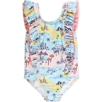 Rufflebutts Babies'  Kids' Beach Day Waterfall One-piece Swimsuit In Blue