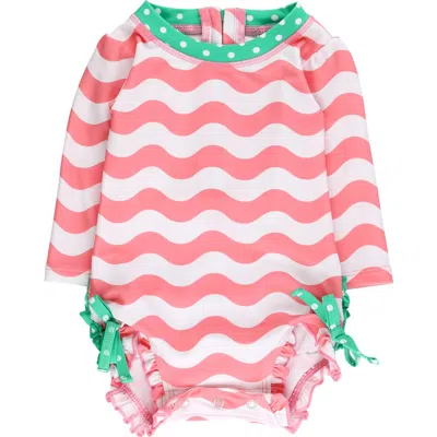 Rufflebutts Babies'  Kids' Bubblegum Long Sleeve One-piece Rashguard Swimsuit In Brown