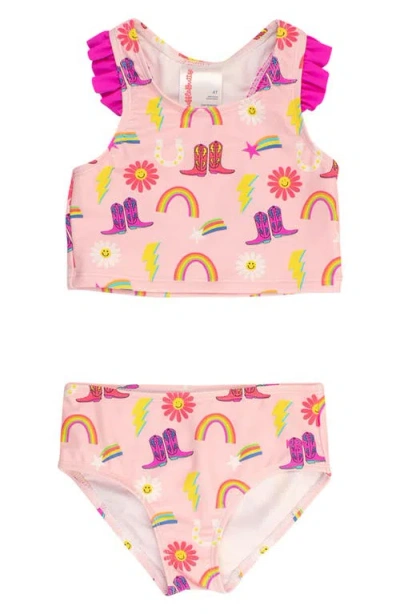Rufflebutts Kids' Cowgirl Cutie Two-piece Racerback Swimsuit In Pink