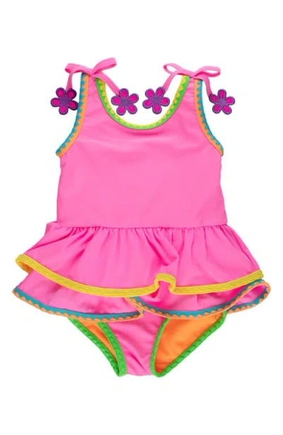 Rufflebutts Babies'  Kids' Embroidered Skirted Upf 50+ One-piece Swimsuit In Pink