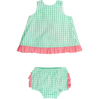 Rufflebutts Babies'  Kids' Gingham Ruffle Swing Tank & Bloomers Set In Green