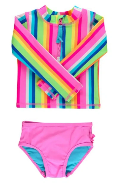 Rufflebutts Babies'  Kids' Long Sleeve Ruffle Hem Two-piece Rashguard Swimsuit In Multi