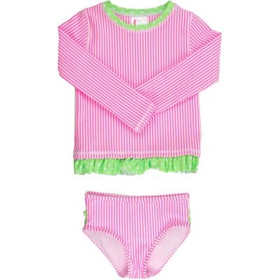 Rufflebutts Babies'  Kids' Long Sleeve Ruffle Hem Two-piece Rashguard Swimsuit In Pink