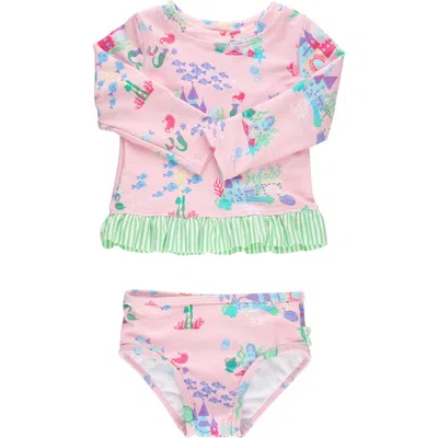 Rufflebutts Babies'  Kids' Magic Mermaid Cove Long Sleeve Two-piece Rashguard Swimsuit In Pink