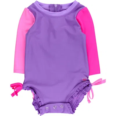 Rufflebutts Babies'  Kids' Neon Long Sleeve One-piece Rashguard Swimsuit In Multi