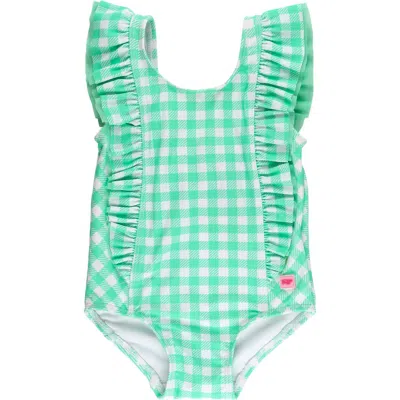 Rufflebutts Babies'  Kids' Periwinkle Blue Gingham One-piece Swimsuit In Green