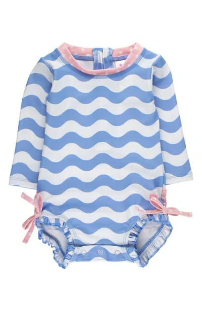 Rufflebutts Babies'  Kids' Periwinkle Long Sleeve One-piece Rashguard Swimsuit In Brown