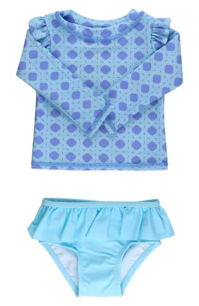 Rufflebutts Babies'  Kids' Periwinkle Ruffle Long Sleeve Two-piece Rashguard Swimsuit In Blue