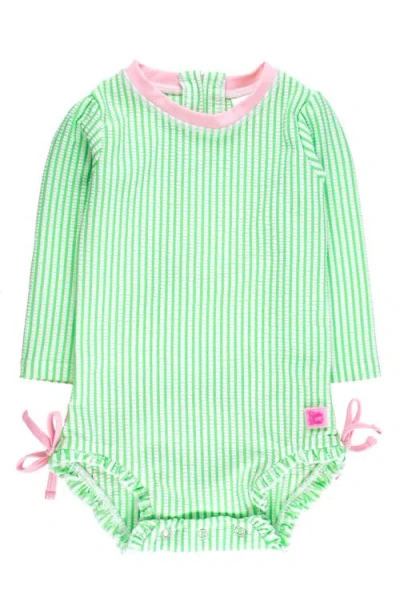 Rufflebutts Babies'  Kids' Seersucker Long Sleeve One-piece Rashguard Swimsuit In Green