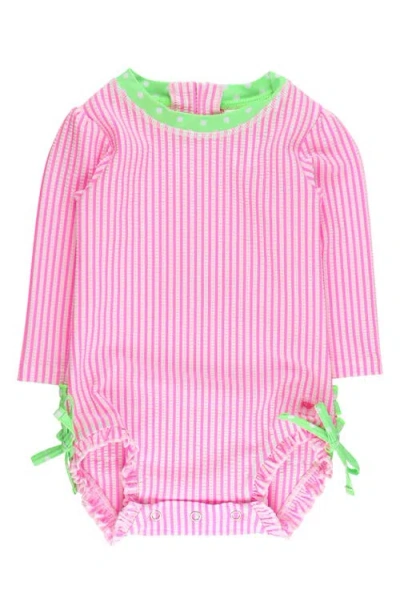 Rufflebutts Babies'  Kids' Seersucker One-piece Rashguard Swimsuit In Pink