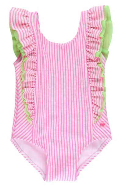 Rufflebutts Babies'  Kids' Seersucker Upf 50+ One-piece Swimsuit In Pink