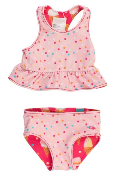 Rufflebutts Kids' Sweet Scoops Reversible Two-piece Swimsuit In Pink