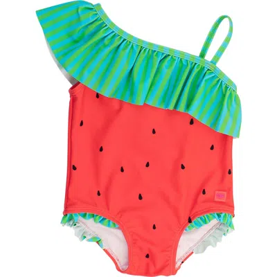 Rufflebutts Kids' Watermelon One-shoulder One-piece Swimsuit In Red