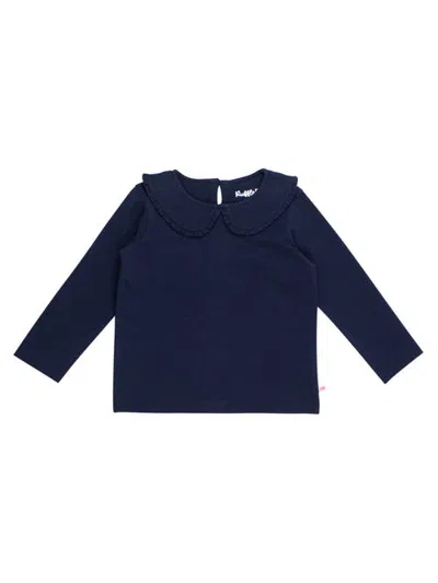 Rufflebutts Knit Long Sleeve Ruffle Peter Pan Tee (little Kid) In Blue