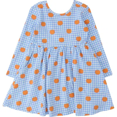 Rufflebutts Babies'  Knit Long Sleeve Twirl Dress In Blue
