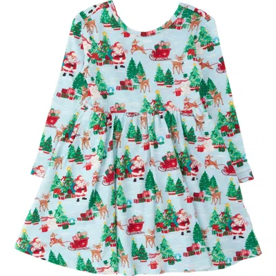Rufflebutts Kids'  Knit Long Sleeve Twirl Dress In Blue