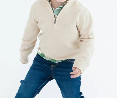 Rufflebutts Kids' Knit Quarter Zip Sweater In Heather Oatmeal In Nude