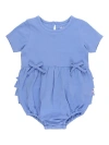 Rufflebutts Babies'  Knit Short Sleeve Bow Bubble Romper In Blue
