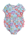 Rufflebutts Babies'  Knit Short Sleeve Bow Bubble Romper In Blue